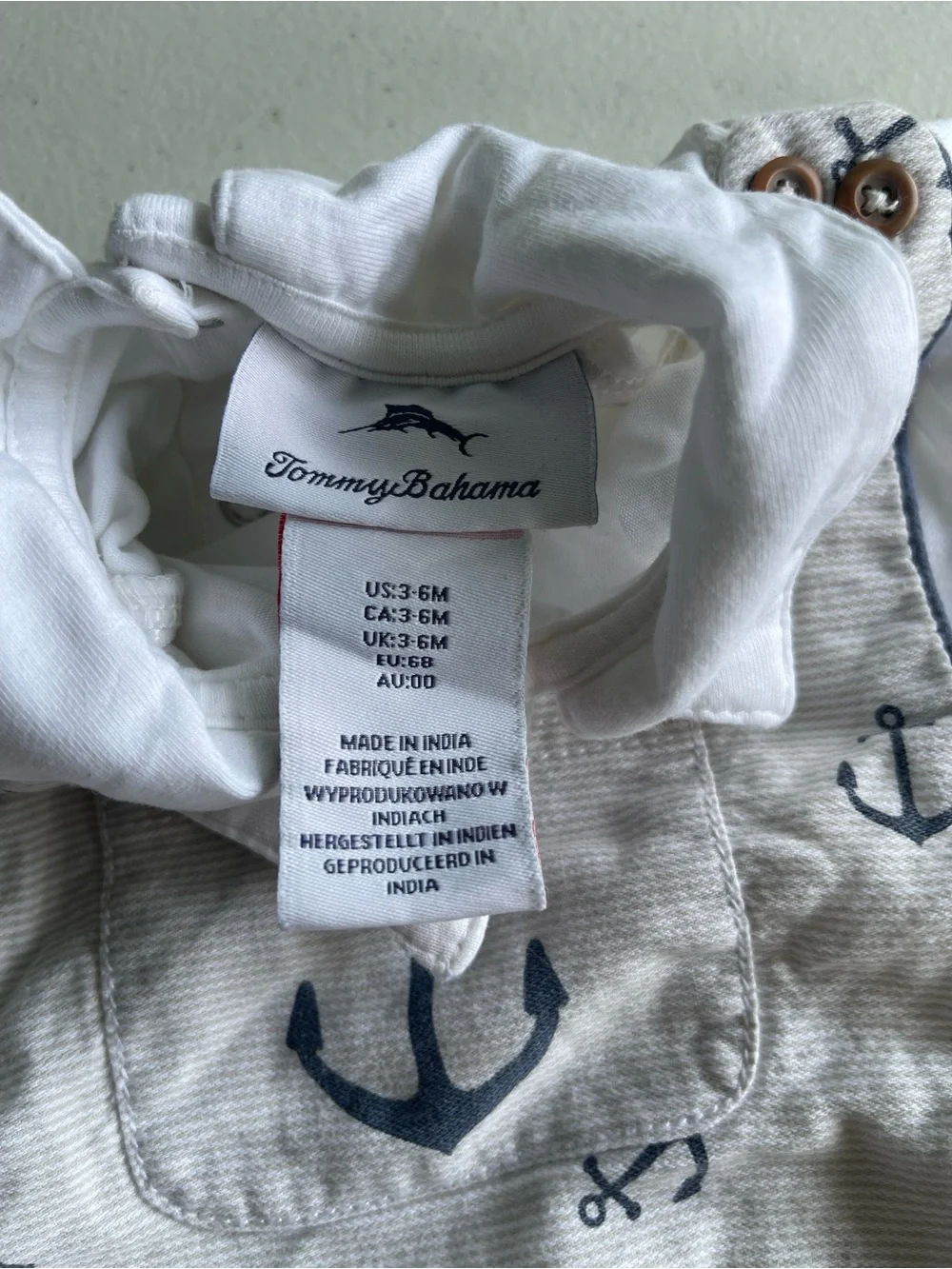 Tommy Bahama Baby Boy 3-6M Anchor Romper Bodysuit Hat 3 Piece Set
